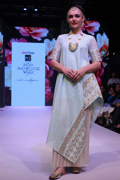 Tara- Blue Asymmetric Kurta Pants Set